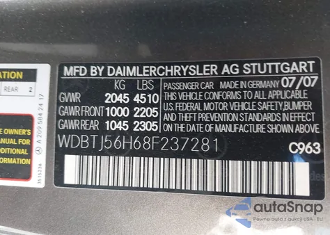 2008 Mercedes-Benz Clk 350 из США, поврежденный, VIN WDBTJ56H68F237281